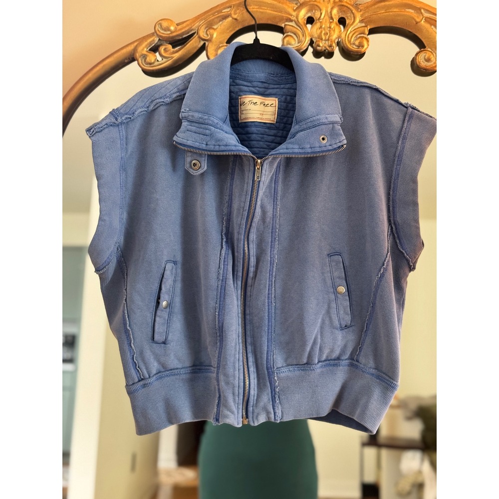 Free People Blue Zip Up Vest/Sleeveless Jacket XS/S-L